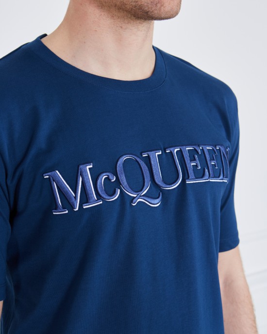 Alexander McQueen Bisiklet Yaka Mavi T-Shirt